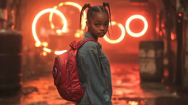 Child back pack urban scene