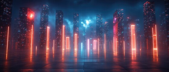 Fototapeta premium Neon Cityscape: A Futuristic Metropolis at Night