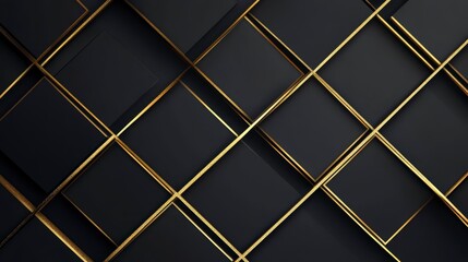 Abstract design, dark squares with gold lines, digital art. Possible use Background, graphic design element