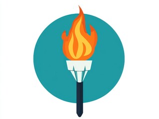 Flat torch illustration with a blue base and vibrant flame on a teal circular background.