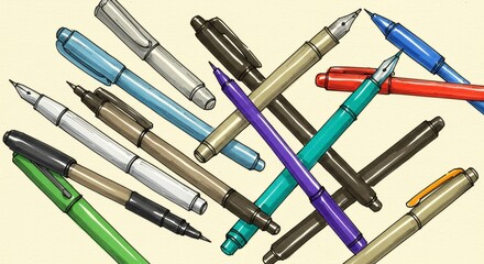 Collection of Colorful Sketch Pens and Fineliners Lying in Disarray