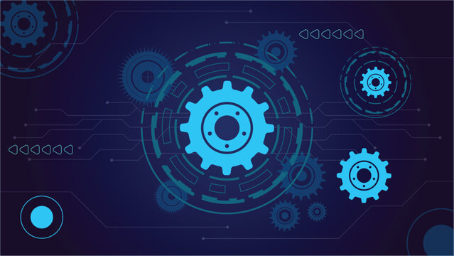 High tech blue gear and circuit background with futuristic digital design suitable for technology presentations websites and innovation themed visuals