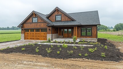 Obraz premium Rustic Wooden House in a Countryside Setting