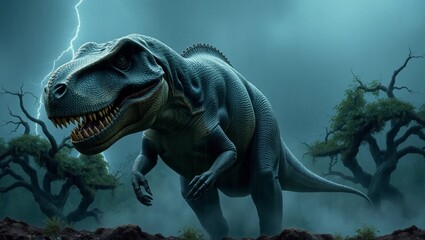 Tyrannosaurus rex dinosaur prehistoric jungle roaring volcano Jurassic predator ancient reptile
