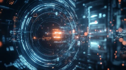 Obraz premium Abstract digital tunnel with glowing lines