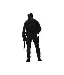 Armed Soldier in Tactical Gear Silhouette View - Transparent background PNG
