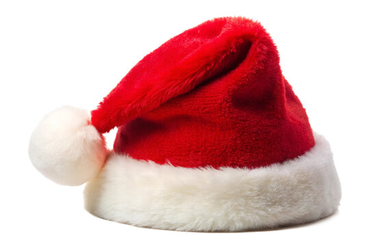 classic red christmas santa cap with soft white fur edge perfect for holiday costume and festive wear
