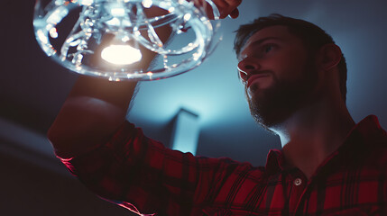 Man Installing a Chandelier