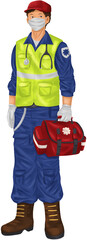 Male Paramedic Wearing Face Mask and Safety Vest Illustration