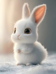 Obraz premium Adorable white baby bunny in a cozy winter setting