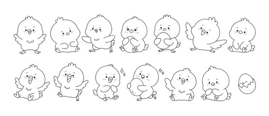 Cute Chick Black and White coloring line