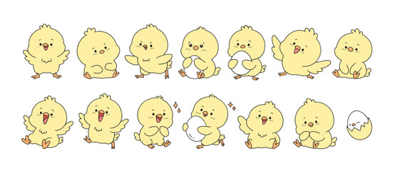 Set of Cute Chick Character doodle