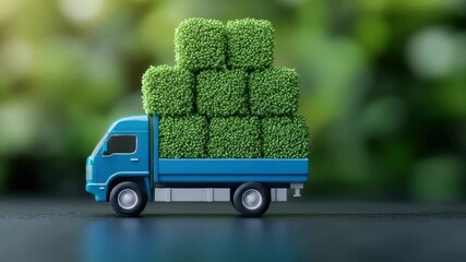 Miniature truck carrying fresh green broccoli vegetable cubes, eco delivery of sustainable green vegetable transport - Powered by Adobe