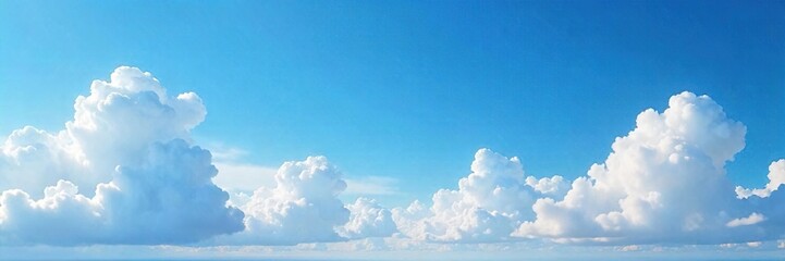 Vast expanse of blue sky dotted with fluffy white cumulus clouds, creating a dramatic and peaceful scene  Perfect for backgrounds, travel, and nature themes ,  horizon,  fluffy