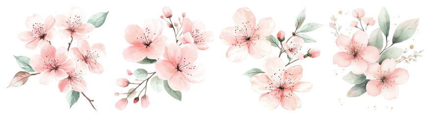 PNG Delicate pink cherry blossoms illustration, element set on transparent background
