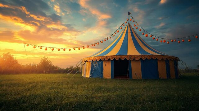 Circus tent sunset scene