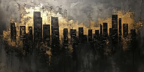 Abstract cityscape, dark black and gold