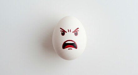 Angry Egg with Drawn Expression on White Surface Concept Art