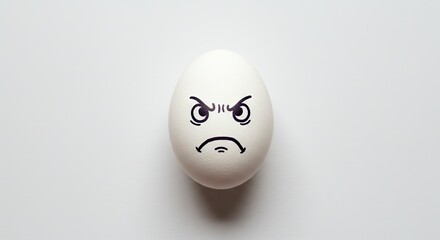 Angry Egg Face with Drawn Expression on White Background Studio Shot