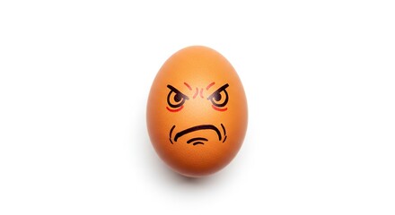Angry Egg on White Background with Drawn Face Expressing Frustration