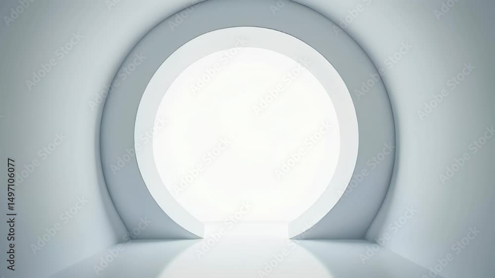 Poster abstract tunnel. bright circle. smooth walls. white color. minimalistic design. futuristic concept. 