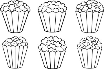 Set of popcorn outline line art illustration, coloring book page