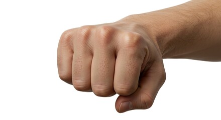 Human Hand Making a Fist on White Background Ready to Strike