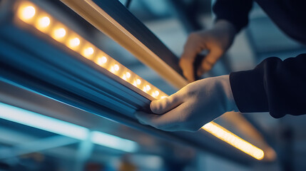 Hands Installing LED Lighting Strips