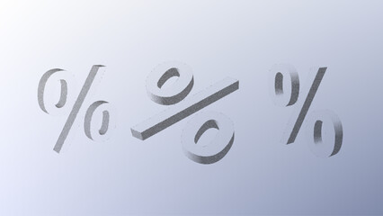 Dotwork pattern percent symbol. Black noise stipple dots percent sign. Sand grain effect. Black dots grunge banner, poster. 3d symbol from different angles. Grainy gradient noise dotwork pattern.