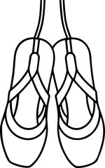hanging pointe shoes outline line art illustration, coloring book page
