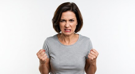 Furious Woman Showing Anger with Clenched Fists and Facial Expression