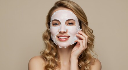Woman Applying Facial Sheet Mask for Skincare Routine at Home