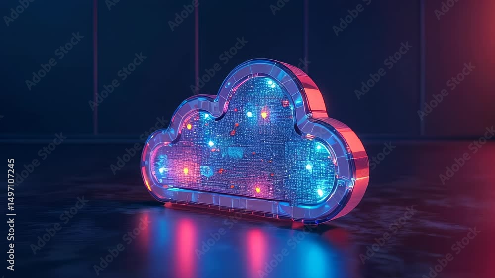 Poster digital cloud. tech concept. blue lights. futuristic design. data storage. network connection. techn