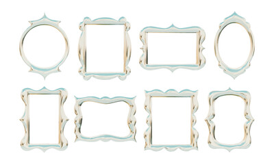 Glossy Iridescent Ornamental Frame Shape. A complete collection of 8 glossy iridescent frame shapes featuring rounded corners pinched edges wavy borders. Perfect for decorative layouts digital borders