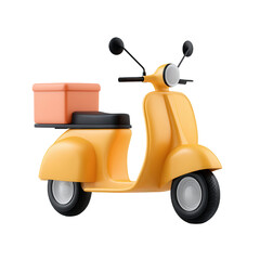 A yellow scooter with a delivery box attached behind the seat.