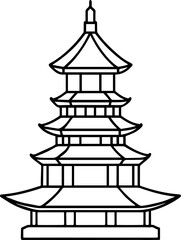 pagoda outline line art illustration, coloring book page