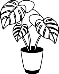 potted plant monstera outline line art illustration, coloring book page