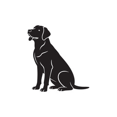 Black Dog Silhouette Minimalist Vector Icon on White Canvas.