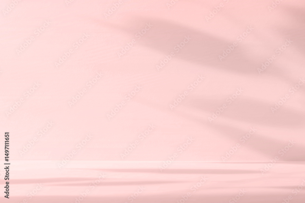 Poster Abstract pink color gradient studio background for product presentation. Empty room with shadows of flowers and plant leaves. 3d purple room with copy space. Summer concept. Blurred backdrop