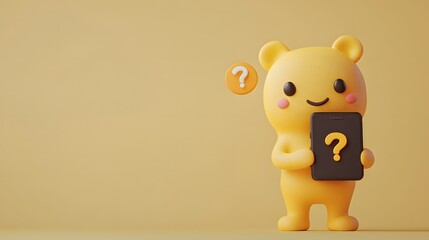 Fototapeta premium Curious cartoon character holding a question mark