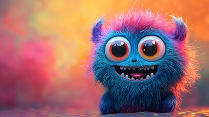 Fototapeta premium Cute 3D cartoon monster with a colorful background