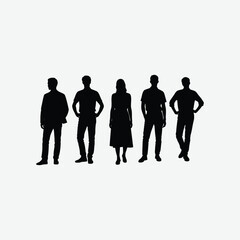 Detailed Human Silhouettes in Various Standing Poses on White Background – Vector People Outlines for Design & Illustration