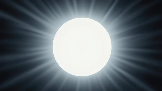 Bright light. Radiant glow. White sphere. Radiating beams. Dark background. Abstract concept. Energy source. Science theme. Technology use. Graphic design. Digital art. Minimalistic style. Studio pho