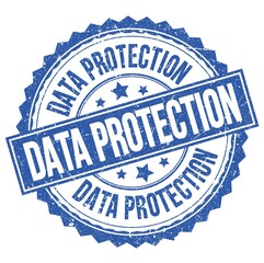 Obraz premium DATA PROTECTION text on blue round stamp sign