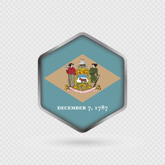 Delaware State Flag Icon in Hexagon Shape.