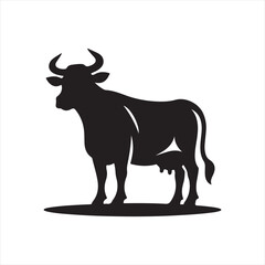 cow vector silhouette clip art logo design illustration. livestock collection.