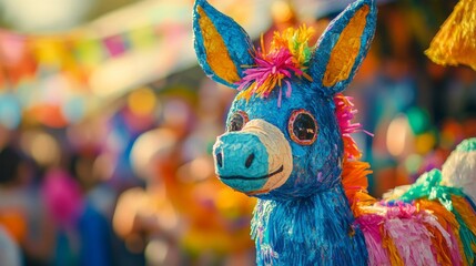 Obraz premium Bright Blue Donkey Pi?ata at a Festive Celebration