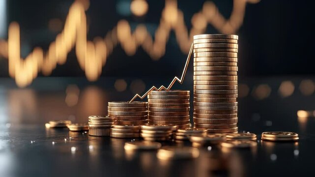 Stacked coin and rising graph symbolizing finance, business growth, investment success, and smart money stack for future wealth