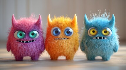 Fototapeta premium Cute colorful monster plush toys