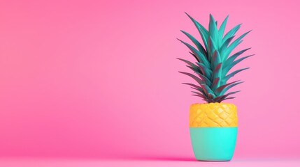 Quirky teal pineapple on pink background